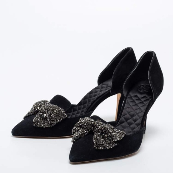 Tory Burch Shoes - Tory Burch Black Crystal Bow Pointed-Toe Women's Heels Sz 7 1/2